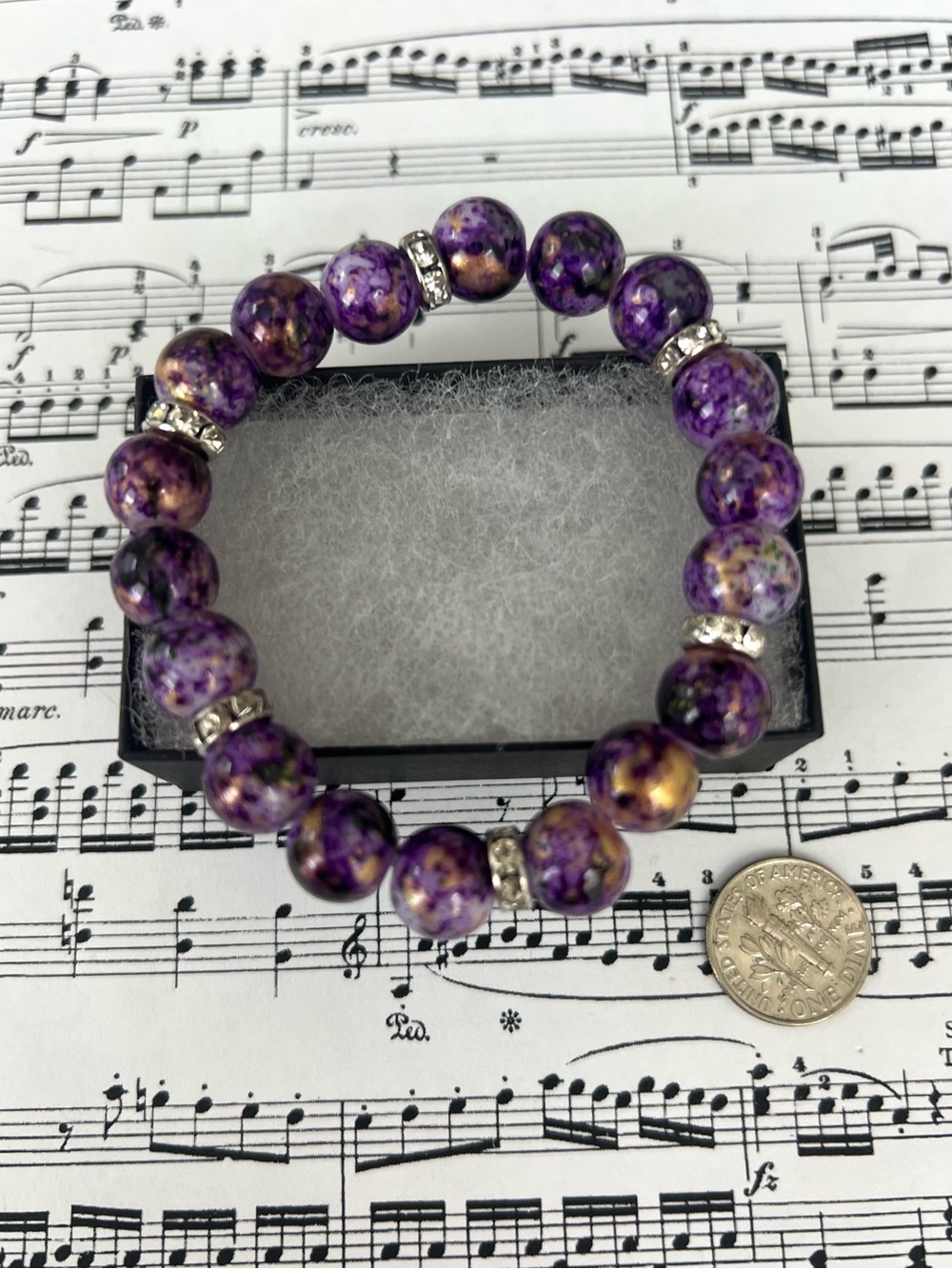 Rare- inspired by Claude Monet Water Lilies -Purple Bead Stretch Bracelet